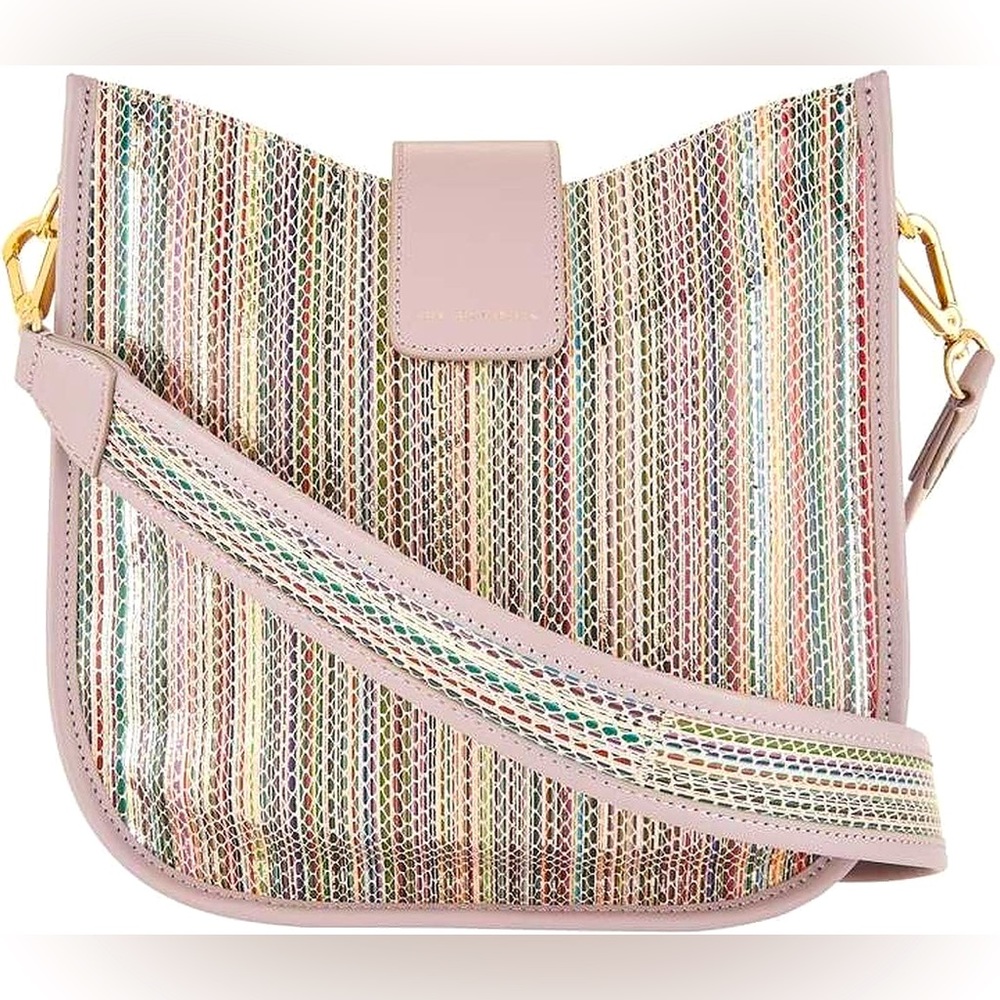 Lori Goldstein Logo Leather Crossbody Bag w/Guitar Strap in Lavender Stone